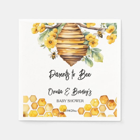 Serviette En Papier Parents d'abeilles de printemps baby shower modèle (Devant)
