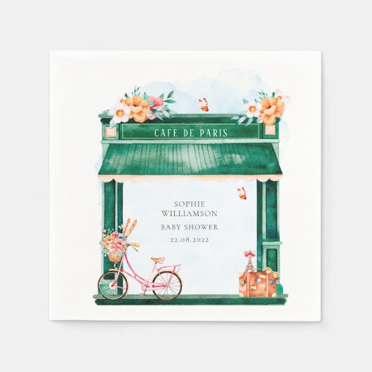 Serviette En Papier Paris Café Boulangerie Aquarelle (Devant)