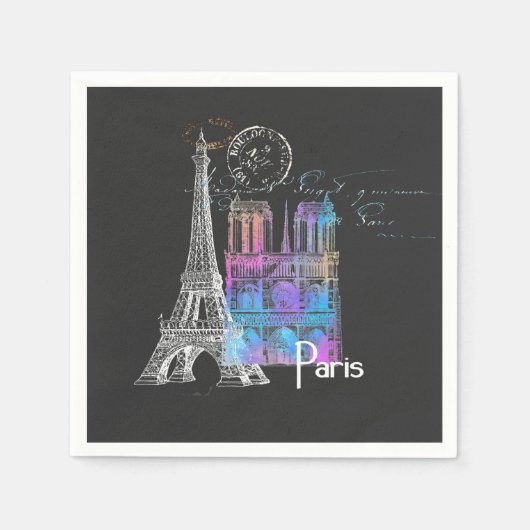 Serviette En Papier Paris Eiffel Notre Dame Rainbow French Napkin (Devant)