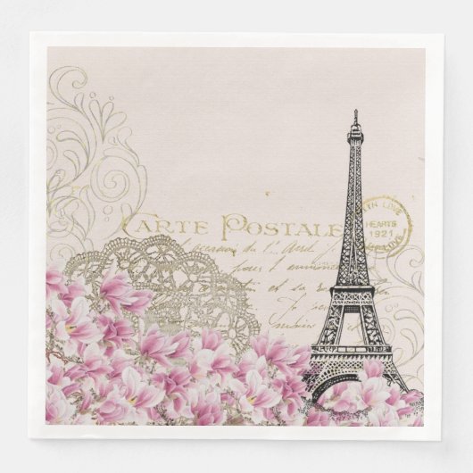 Serviette En Papier Paris France Design avec Roses roses roses Eiffel (Devant)