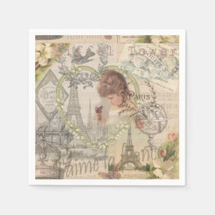 Serviette En Papier Paris France Jolie Fille Douce Tour Eiffel