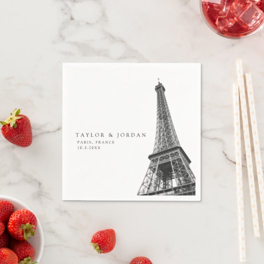 Serviette En Papier Paris France Mariage Tour Eiffel Papier Napkin (En situation)