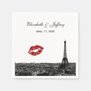 Serviette En Papier Paris France Skyline Baiser #1 BW Mariage