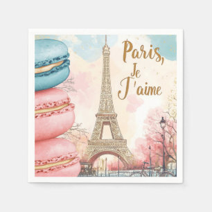 Serviette En Papier Paris, Je T'aime - Tour Eiffel avec Macarons