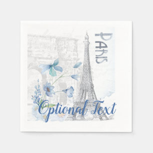 Serviette En Papier Paris Scène et Fleurs Bleues Personnalisées