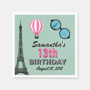 Serviette En Papier Paris Thème Joyeux Anniversaire Papier Napkin