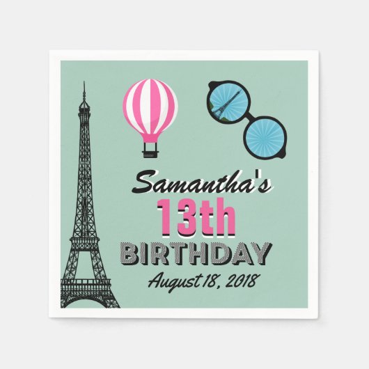 Serviette En Papier Paris Thème Joyeux Anniversaire Papier Napkin (Devant)