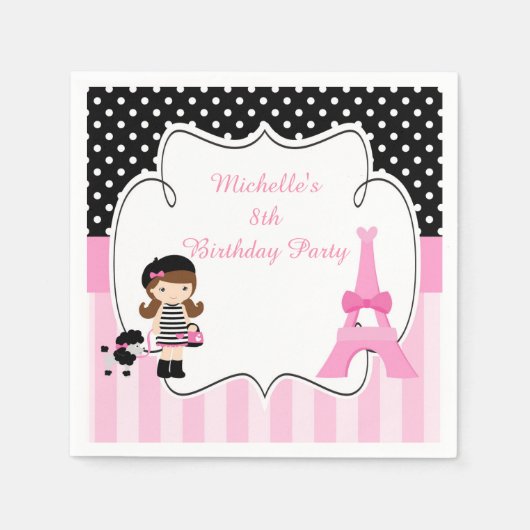 Serviette En Papier Paris Tour Eiffel Brunette Girl (Devant)