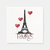 Serviette En Papier Paris, Tour Eiffel et Ballons du Coeur Rouge (Devant)