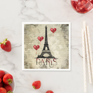 Serviette En Papier Paris, Tour Eiffel et Ballons du Coeur Rouge Scrip
