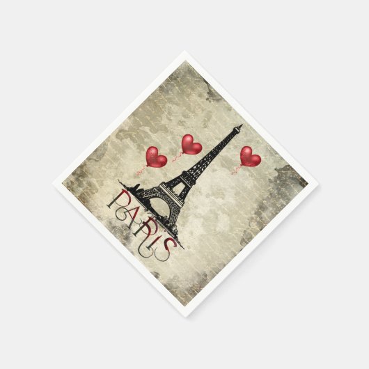 Serviette En Papier Paris, Tour Eiffel et Ballons du Coeur Rouge Scrip (Coin)