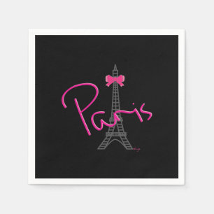 Serviette En Papier Paris Tour Eiffel, noir Standard Cocktail Napkin