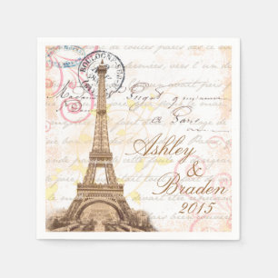 Serviette En Papier Paris Vintage français Écriture rose Mariage Napki