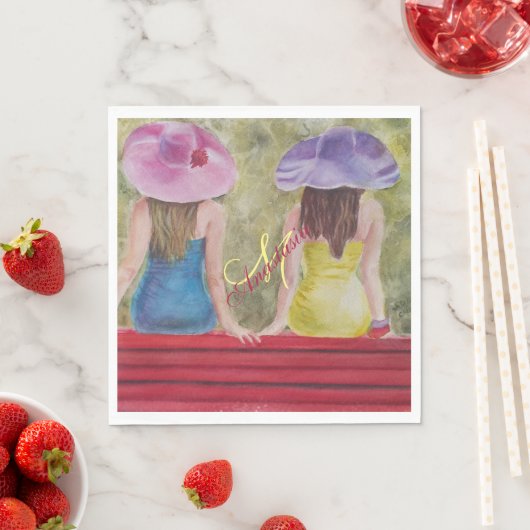SERVIETTE EN PAPIER PARK BENCH FAMILLES MONOGRAM PARTI (En situation)
