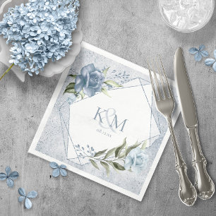 Serviette En Papier Parkles Floral Mariage Initiales Dusty Blue ID889