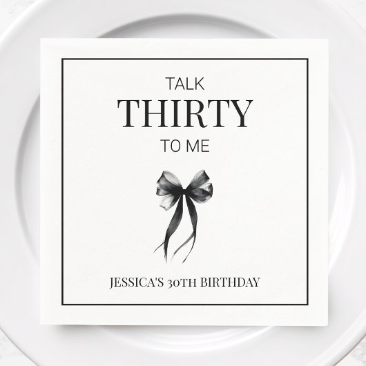 Serviette En Papier Parlez trente à moi Black Bow 30e fête d'anniversa