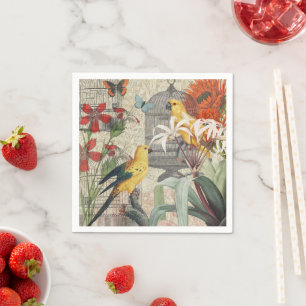 Serviette En Papier Parrot Jaune Tropical Antique Fleur