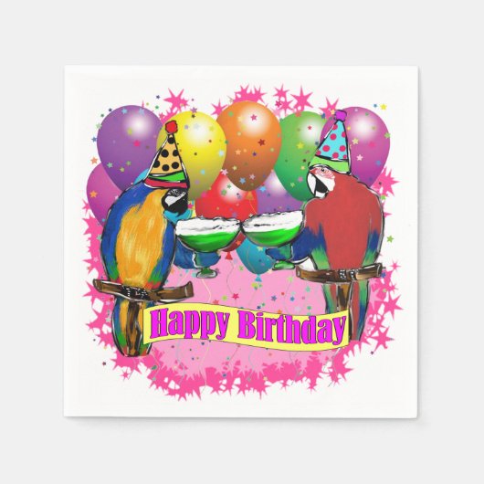 SERVIETTE EN PAPIER PARROTS D'ANNIVERSAIRE (Devant)