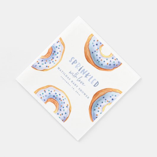 Serviette En Papier Parsemé de baby shower beigne bleu amour (Coin)