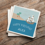 Serviette En Papier Parti Anniversaire de enfant de navire pirate<br><div class="desc">Ahoy, matey ! Faites de votre petite fête d'anniversaire une fête spéciale grâce à ces adorables autocollants sur le thème des pirates. Le Design comprend un bateau de pirates naviguant en haute mer, se dirigeant vers une plage de sable bordée de palmiers. Ajoutez deux lignes de texte personnalisé à l'aide...</div>