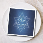 Serviette En Papier Parti Bat mitzvah moderne Blue Star de David Custo<br><div class="desc">De belles nuances profondes de bleu foncé créent une texture comme de l'eau sur ces serviettes de fête Bat mitzvah formelles personnalisées. Élégant script blanc minimaliste sur la décoration avec le nom de votre fille sur la subtile étoile de David pour une célébration juive.</div>