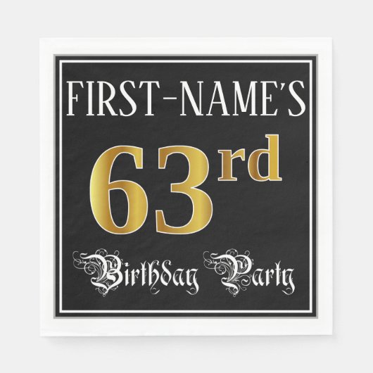 Serviette En Papier Parti bird (63rd Birthday) - Fancy Script, Faux Go (Devant)