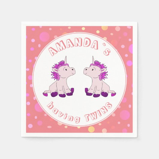 Serviette En Papier Parti d'Baby shower des jumelles Unicorn Rose Cute (Devant)