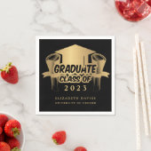 Serviette En Papier Parti de graduation moderne Noir et Or Napkin (En situation)