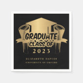 Serviette En Papier Parti de graduation moderne Noir et Or Napkin (Devant)