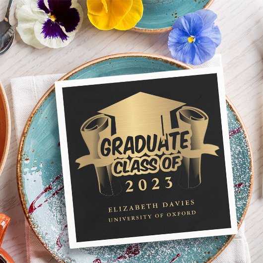 Serviette En Papier Parti de graduation moderne Noir et Or Napkin