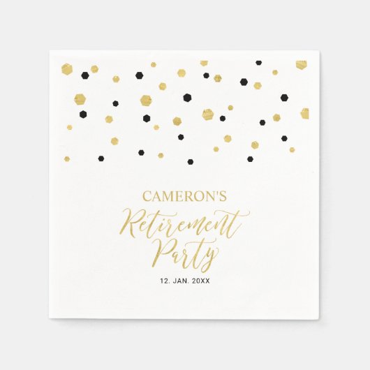 Serviette En Papier Parti de retraite Gold & Black Chic Confetti (Devant)