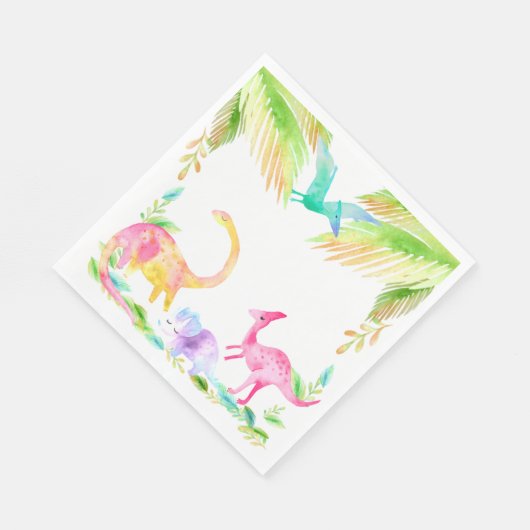 Serviette En Papier Parti dinosaure rose (Coin)