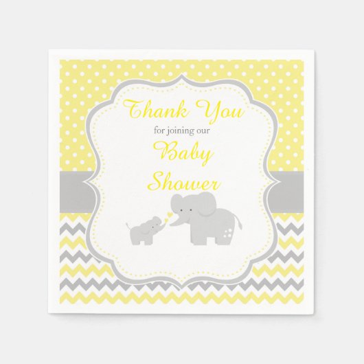 Serviette En Papier Parti Eléphant Jaune et Gris Baby shower (Devant)