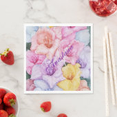 SERVIETTE EN PAPIER PARTI MONOGRAMME GLADIOLA FLEURS (En situation)