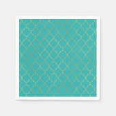 Serviette En Papier Parti Motif Quatrefoil turquoise & Gold (Devant)