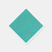 Serviette En Papier Parti Motif Quatrefoil turquoise & Gold (Coin)