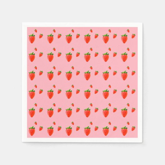 Serviette En Papier Parti rose Motif aux fraises rouges (Devant)
