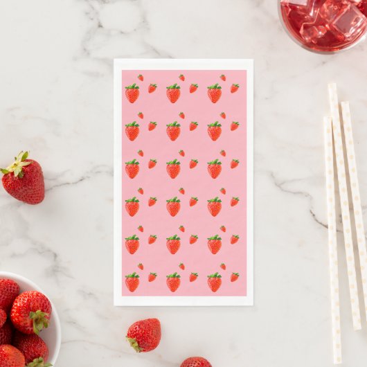 Serviette En Papier Parti rose Motif aux fraises rouges (En situation)