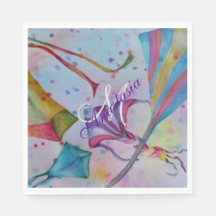 SERVIETTE EN PAPIER PARTIE COLORÉE DE MONOGRAMME DE CERFS-VOLANTS DE