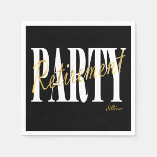 Serviette En Papier Partie de retraite d'or et noire, serviettes