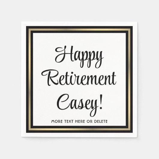 Serviette En Papier Partie de retraite Simple Noir, Blanc et Or (Devant)