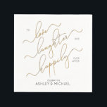 Serviette En Papier Partie d'engagement heureux après le Fiançailles<br><div class="desc">Célébrez votre fiançailles pétillant avec ces magnifiques serviettes personnalisées en papier calligraphie blanc, noir et faux or "To Love, Laughter and Happily Ever After". Facilement customisés, ces serviettes font partie d'un ensemble assorti, alors n'oubliez pas de jeter un coup d'oeil à notre boutique de créateurs Zazzle pour trouver des produits...</div>