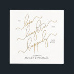 Serviette En Papier Partie d'engagement heureux après le Fiançailles<br><div class="desc">Célébrez votre fiançailles pétillant avec ces magnifiques serviettes personnalisées en papier calligraphie blanc, noir et faux or "To Love, Laughter and Happily Ever After". Facilement customisés, ces serviettes font partie d'un ensemble assorti, alors n'oubliez pas de jeter un coup d'oeil à notre boutique de créateurs Zazzle pour trouver des produits...</div>