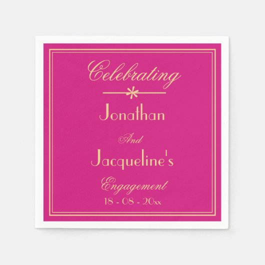 Serviette En Papier Partie d'engagement Moderne Magenta & Or Papier Ch (Devant)