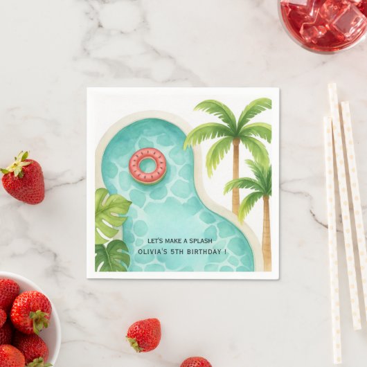 Serviette En Papier Partie du pool d'aquarelles | Enfants Anniversaire (En situation)