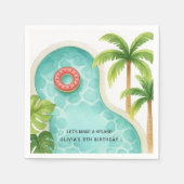 Serviette En Papier Partie du pool d'aquarelles | Enfants Anniversaire (Devant)