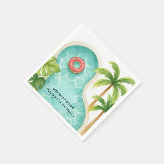 Serviette En Papier Partie du pool d'aquarelles | Enfants Anniversaire (Coin)