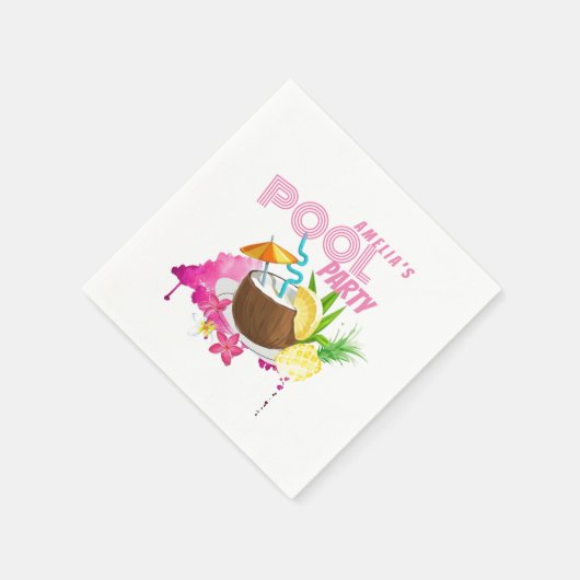 Serviette En Papier Partie du pool | Fête d'anniversaire tropicale (Coin)