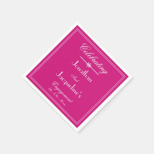 Serviette En Papier Partie Engagement Modern Magenta Script Nom Papier (Coin)
