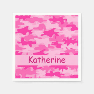 Serviette En Papier Partie nommée personnalisée par camouflage rose 